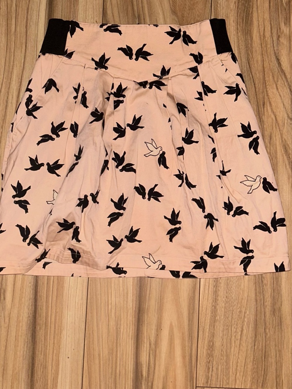 H&M Pink Circle Skirt with Black Bird Print